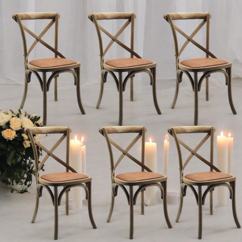 Arnulfo Cross Back Dining Chair, Hand-Finished Distressed Design, Stylish and Comfortable Seating for Any Room, 6, Natural