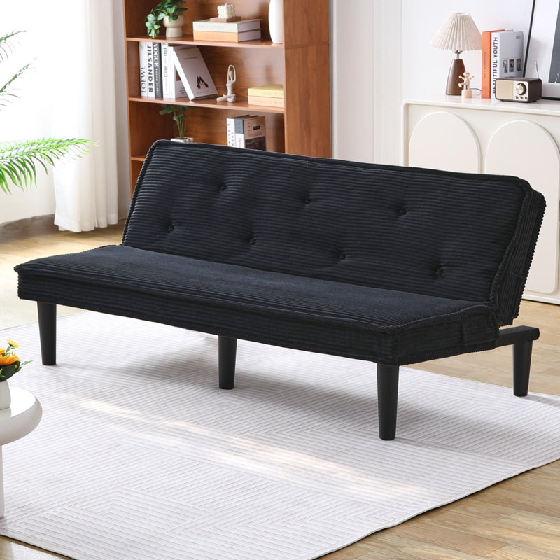 65" Armless Convertible Sofa Bed, Black