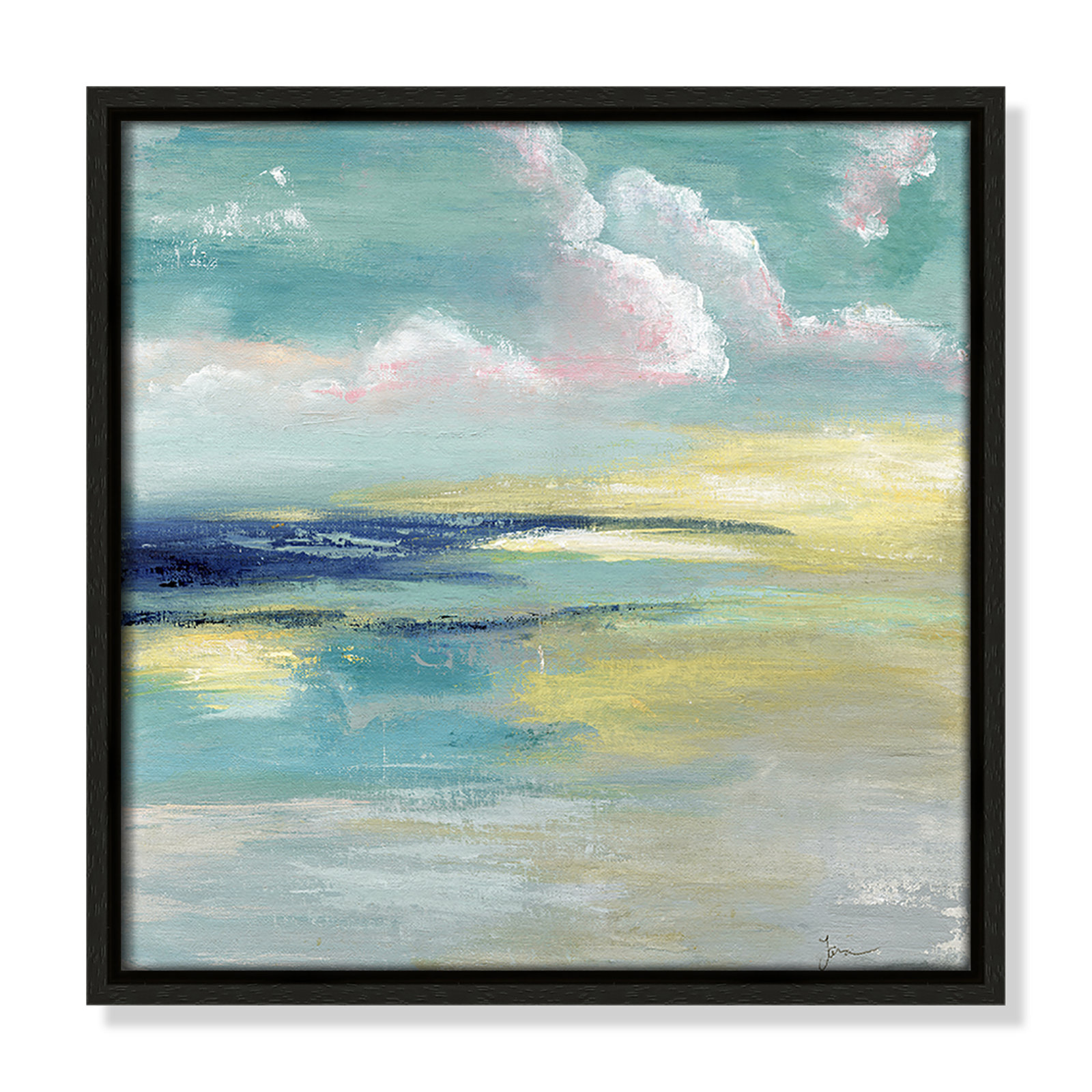 Bertie "Ocean View" Painting by Tava Studios, Espresso Framed Canvas, 13.5" H x 13.5" W x 2" D