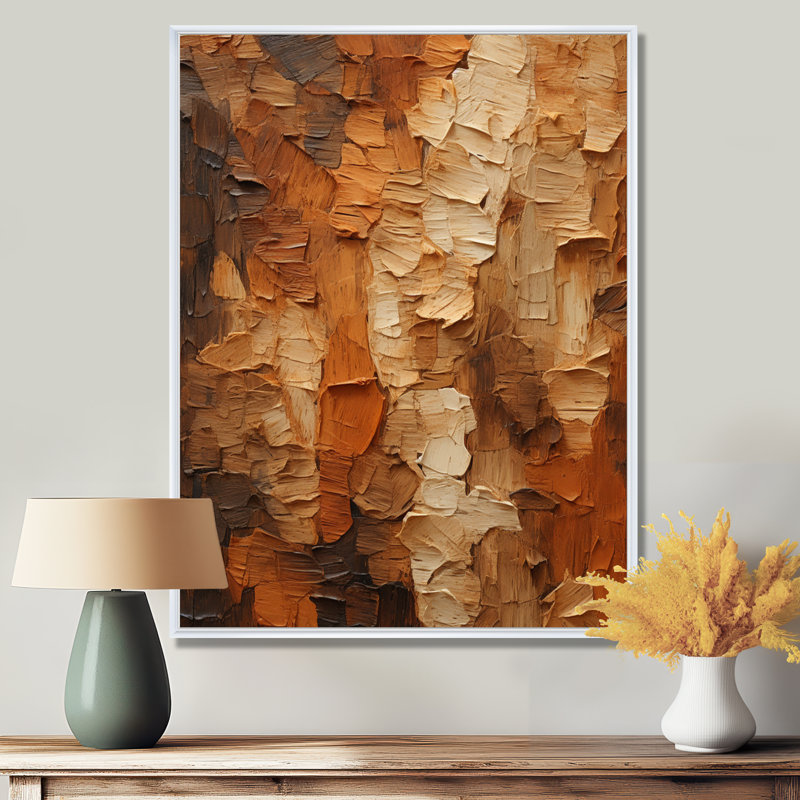 «Brown Tree Bark Essence 2», reproduction sur toile encadrée, Cadre flottant blanc, H 20 po x l 12 po x P 1 po
