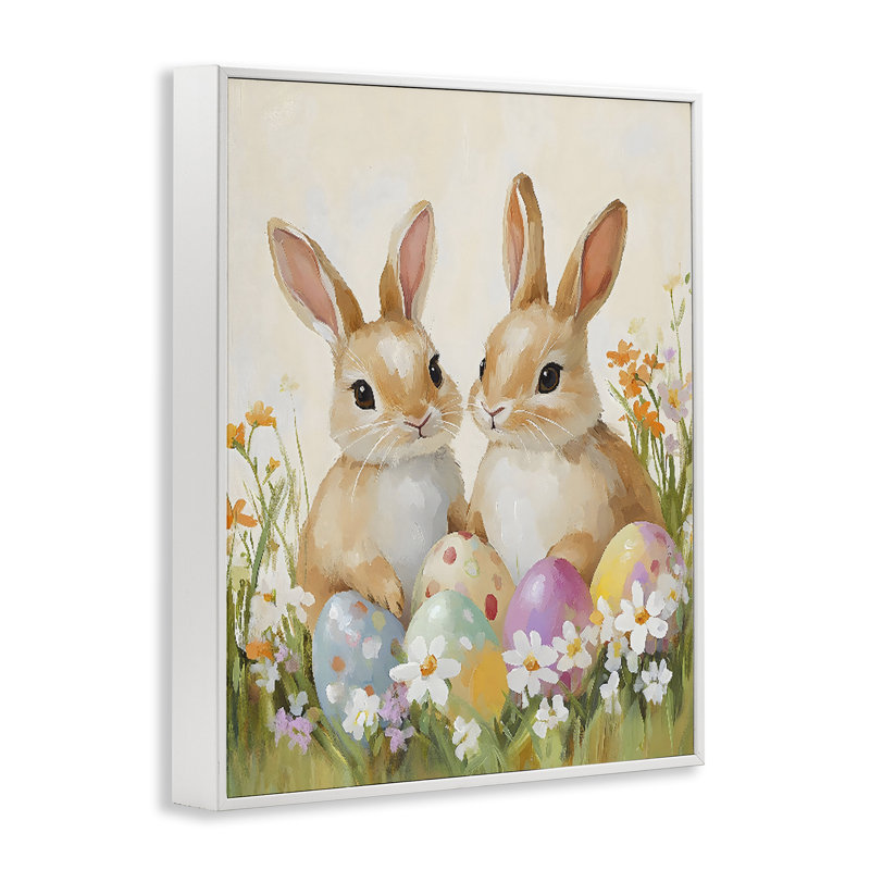 Lapins avec œufs de Pâques peints, estampe numérique, design par The Prints Vibe, 14 x 11, Coastal White Giclee Framed