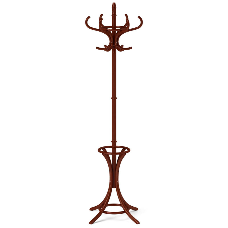 Coat Rack Freestanding, Wooden Coat Tree with 12 Hooks and Umbrella Stand, Entryway Hall Tree, Hat Hanger Organizer, Coat Rack Stand for Coats, Hats, Scarves, Easy Assembly, (Reddish Brown)