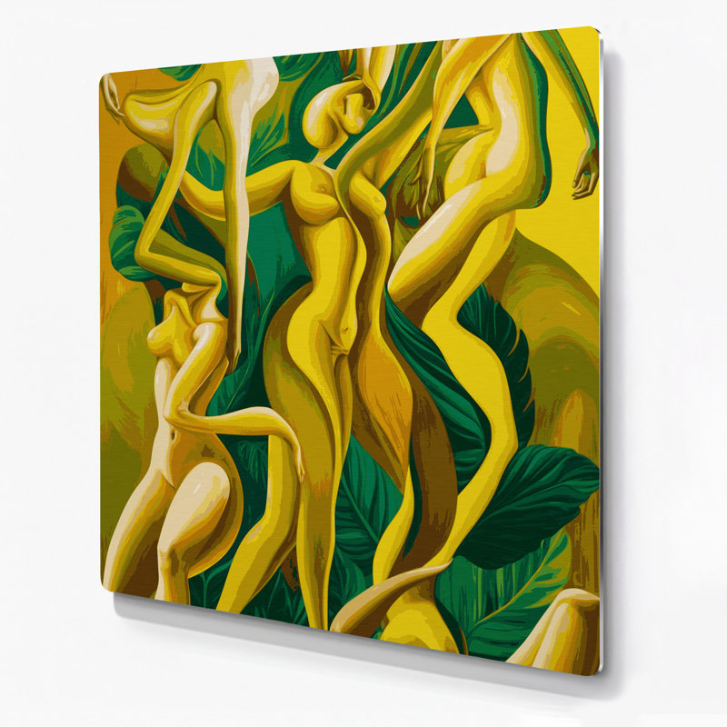 Abstrait art figuratif en métal vert 73, H 32 po x l 32 po