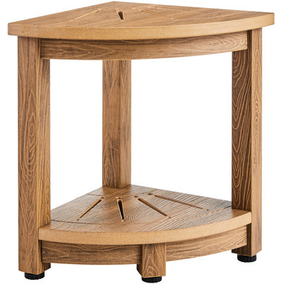 16.5" Height 12.8" Radius Water Faux Wood Grain Corner Shower Bench, 350 Lbs, Storage Shelf For Bathroom And Living Room Shelf,