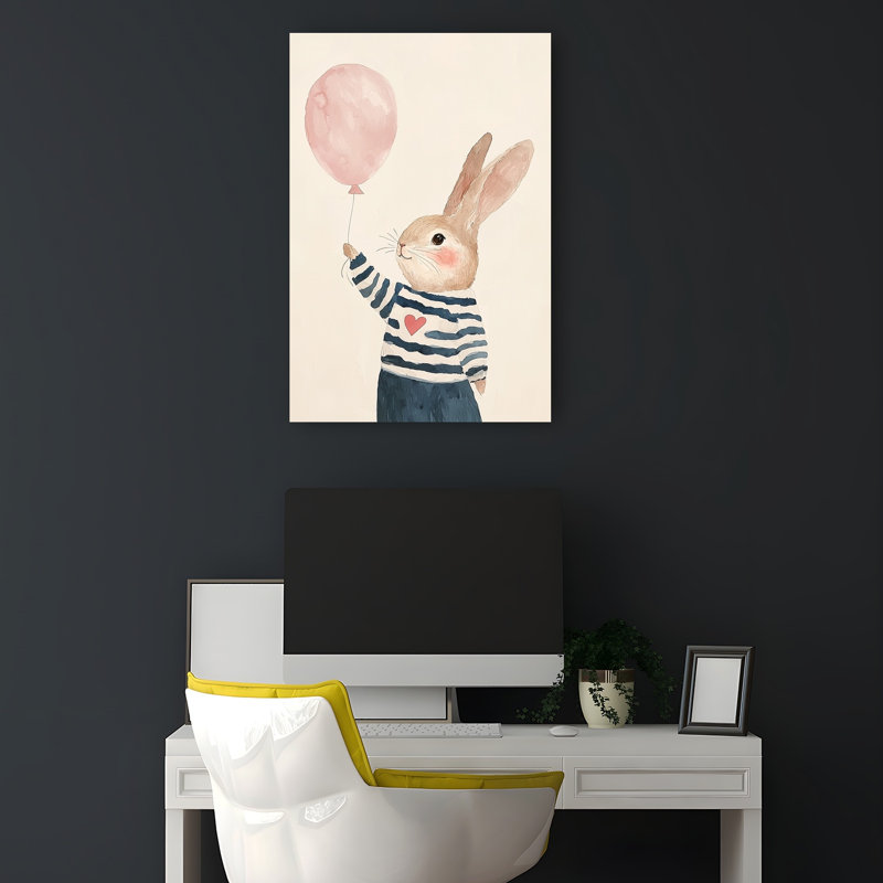 «Happy Bunny», impression d'art mural de lapin contemporain, H 18 po x l 12 po