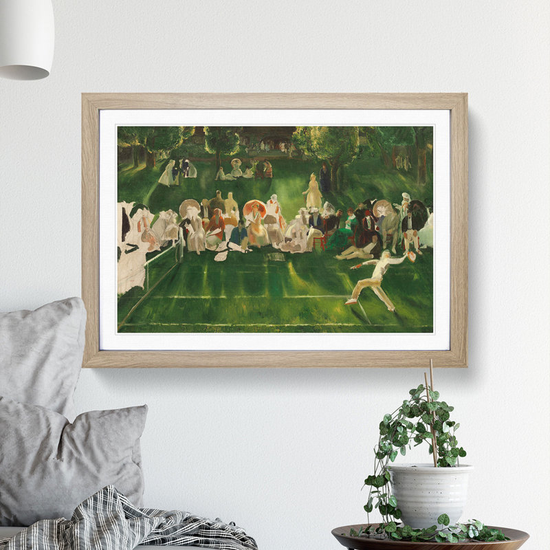 Tennis at Newport Vol.2 by George Bellows - Framed Print, 36cm H x 48cm W x 2cm D, Oak