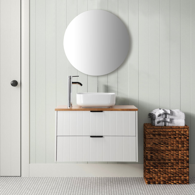 Ensemble de meuble-lavabo simple mural moderne 32 pouces avec miroirs ronds pour salle de bain, salon
