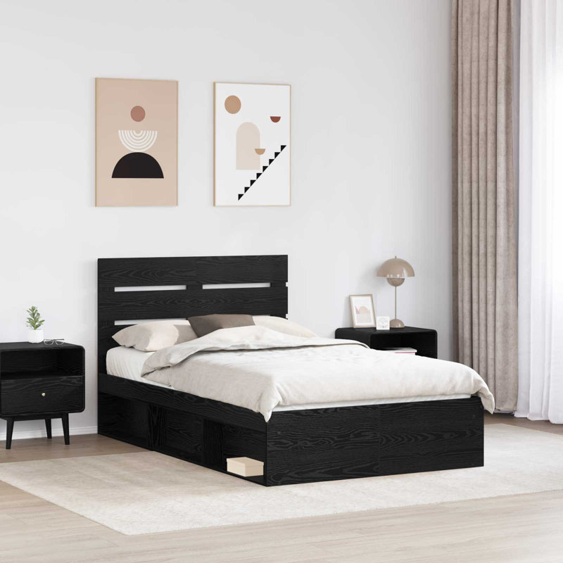 Solid Wood Bed, Black, Small Double (4')