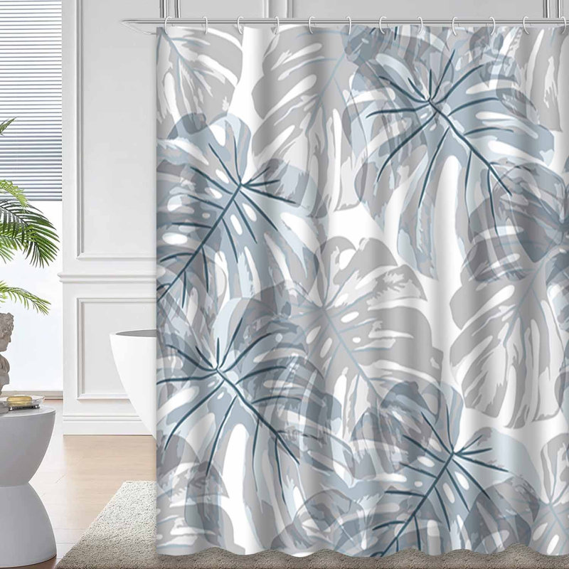 Rideau de douche à motif tropical avec 12 crochets, L 72 po x l 72 po