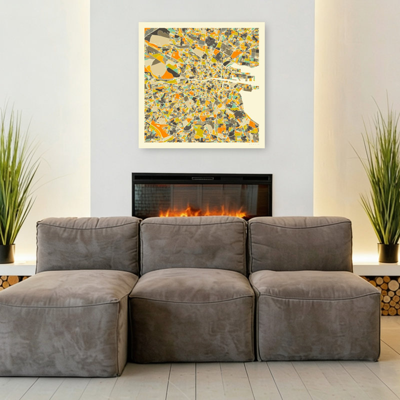 «Colorful Dublin City Map Abstract Colorful Contemporary City», reproduction d'art, 36" H x 36" W