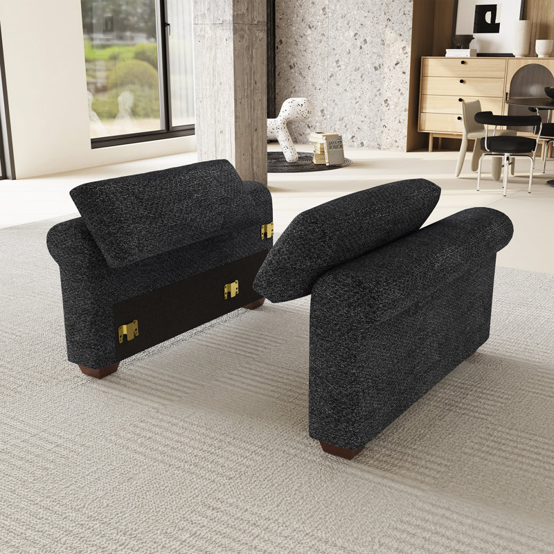 Module modulaire pour canapé avec accoudoirs modulaires, paire de coussins en chenille, Black