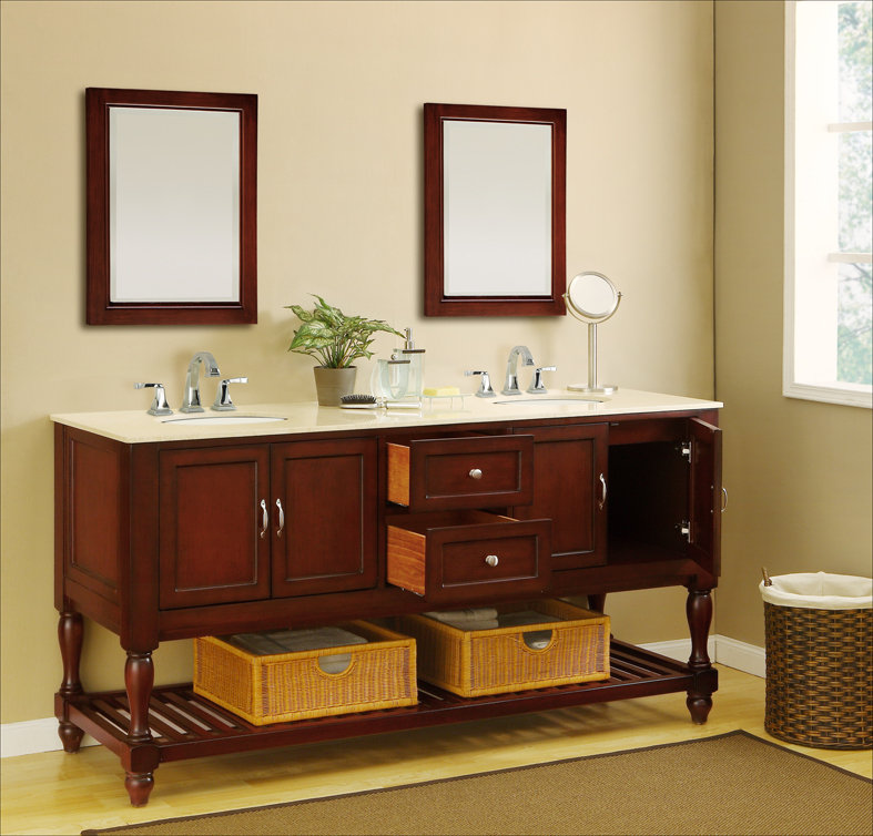 Ensemble de meuble-lavabo double 70 po Cahill, Granite noir, Espresso