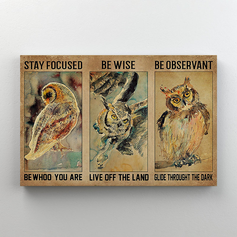 An Owl - Stay Focus Be Wise Be Observant - 1 pièce, impression d'art graphique rectangulaire sur toile tendue