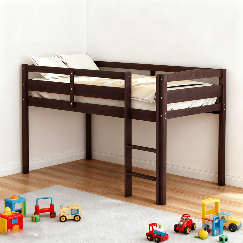 Twin Size Kids Solid Wood Loft Bed, Espresso