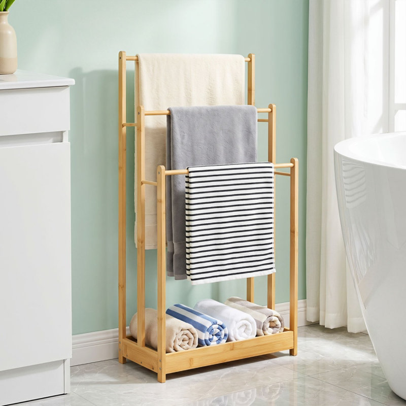 Porte-serviettes sur pied à 3 niveaux avec tablette de rangement
