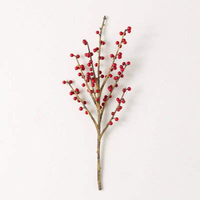17" Artificial Cheerful Red Berry Christmas Spray, Red