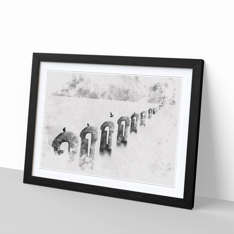 Perched Pigeons - Framed Print, 24cm H x 33cm W x 2cm D, Black Framed