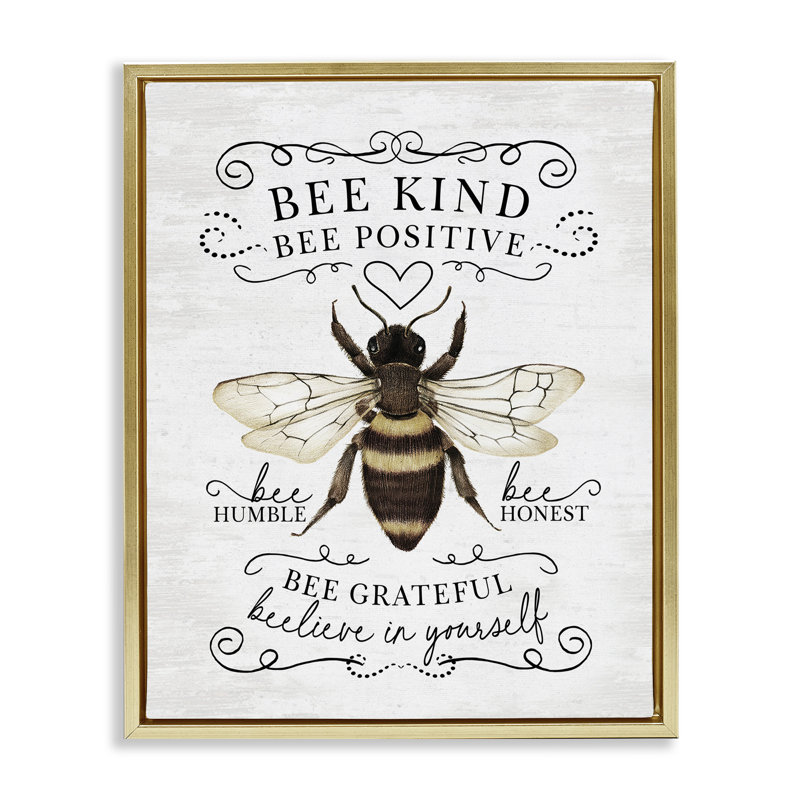Art mural rétro encadré "Bee" par lettrage et doublure, Cadre flottant métallique doré, H 21 po x l 17 po