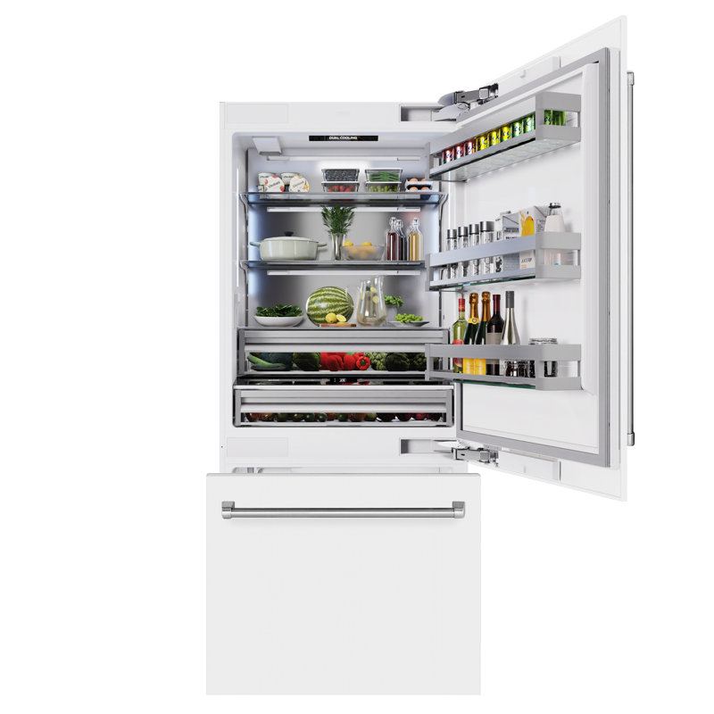 ZLINE 36 in. Built-In Refrigerator w/ Water Dispenser & Ice Maker in Black Stainless, White Matte
