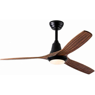 52 Inch Black Walnut Wood Effect Ceiling Fan with LED Light and Remote
