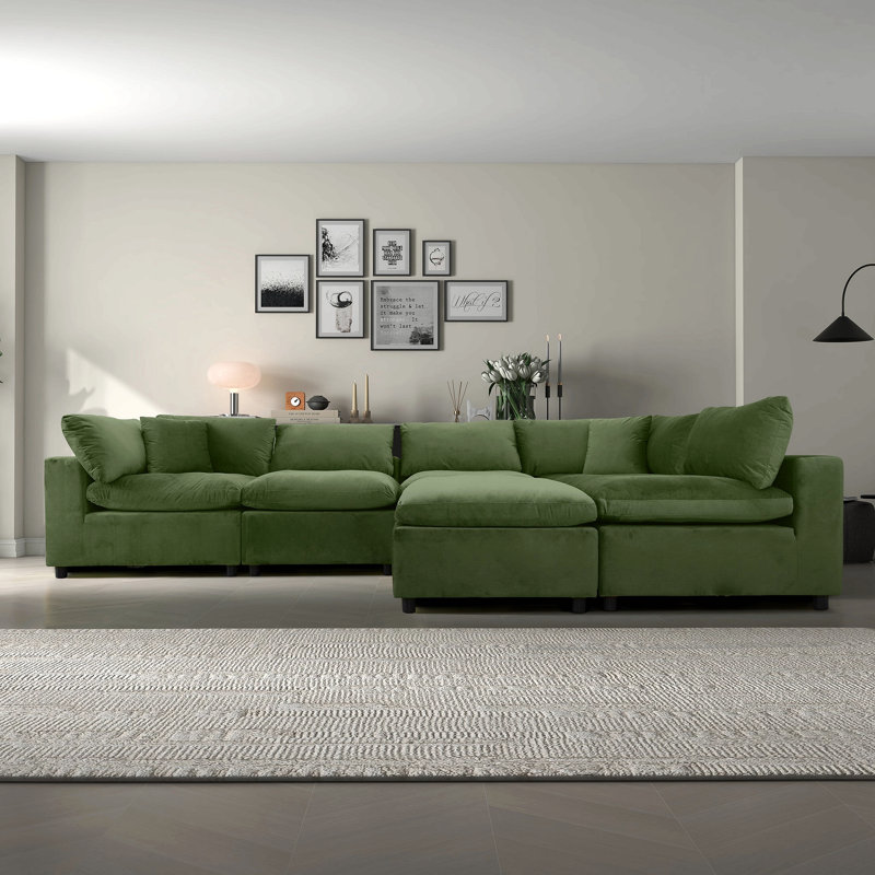 Canapé modulaire en velours vert olive Hayward, Vert olive