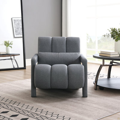 Modern Upholstered Accent Chair, Comfortable Linen Fabric With A Pillow For Living Room,Bedroom.Linen, Dark Grey