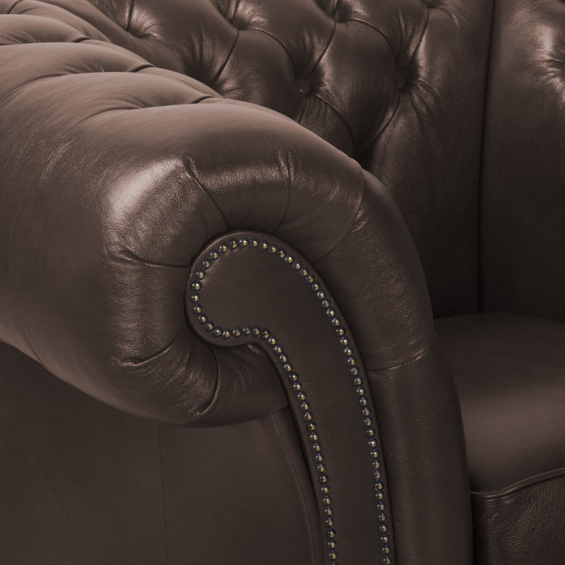 Tamico 2 Seater Genuine Leather Loveseat, Brown