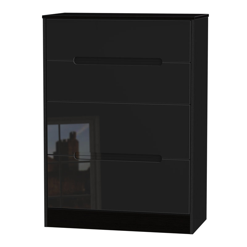 Fully Assembled Vernon 4 Drawer Chest, Black Gloss/Black Gloss