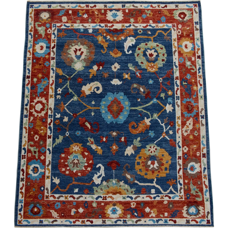 Tapis en laine bleu marine 8 pi 1 po x 10 pi 1 po one-of-kind-noué la à la main new age oushak Kirrily