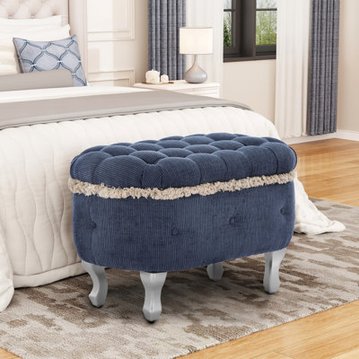 29.5'' Storage Benches, End Of Bed Bench With Button-Tufted, Fabric Upholstered Storage Ottoman, Window Bench With Fringe, Shoe Cabinet Bench, Footboard Bench For Bedroom, Entryway, Cloakroom,Blue, Shoe Storage