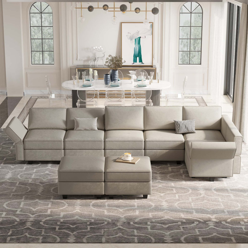 Teangela 143'' Variable Modular Velvet Sectional L Shaped Upholstered Couch Storage Sofa, Gray Velvet
