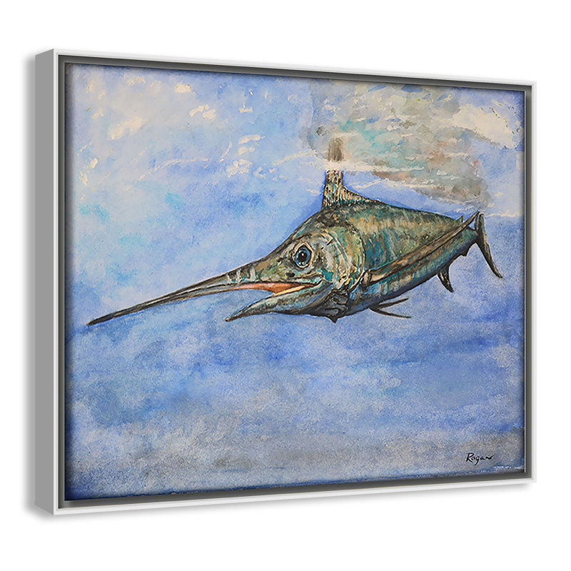 Impression Marlin par Mike Ragan pour , H 9,5 po x l 11,5 po, Blanc