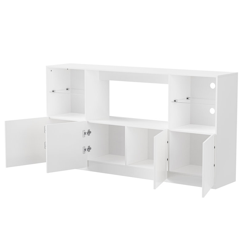 Meuble télé ultrabrillant avec lumières DEL, Blanc, Non