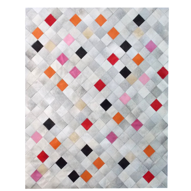 Tapis rectangulaire en cuir de vache rose / orange / rouge / blanc 5 pi 2 po x 6 pi 6 po, Rectangle 5 pi 2 po x 6 pi 6 po