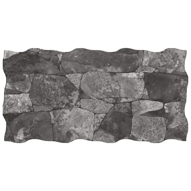Caldera Vulcano 13" x 25" Porcelain Stone Look Wall & Floor Tile, Black