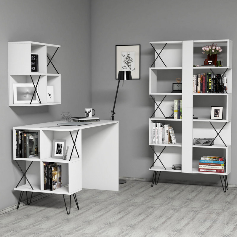 Janey 3 Piece Writing Desk Office Set, White