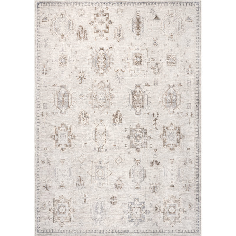 Elverta Medallion Machine Washable Runner Rug for Living Room Bedroom Dining Room Entryway Hallway Kitchen, Beige/Ivory