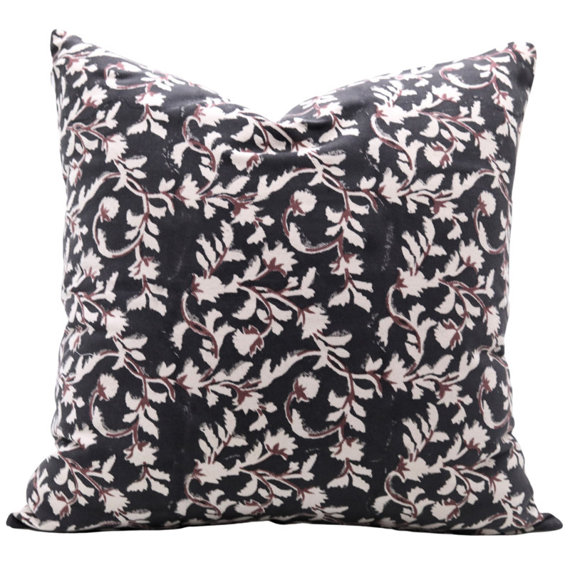 Block Print Throw Pillow Cover JALIBLKDCRectangular, Square, H 16 po x l 16 po, Brun floral 3