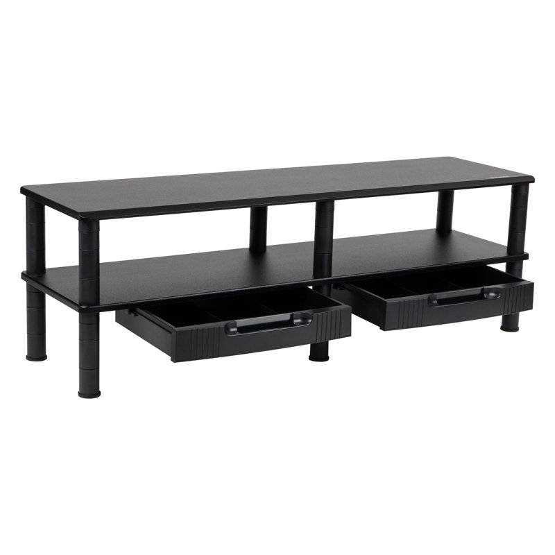 Black Dual Monitor Stand with Storage Shelves and Drawers