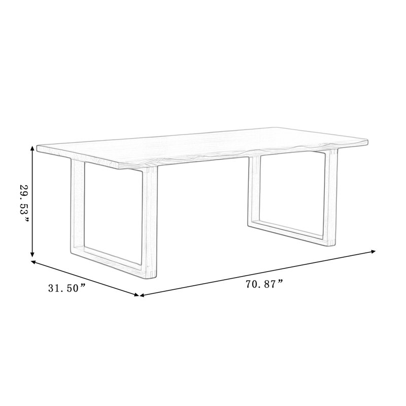 Modern Burlywood Rectangular Solid Wood Dining Table, 29.53"H x 70.87"L x 31.5"W