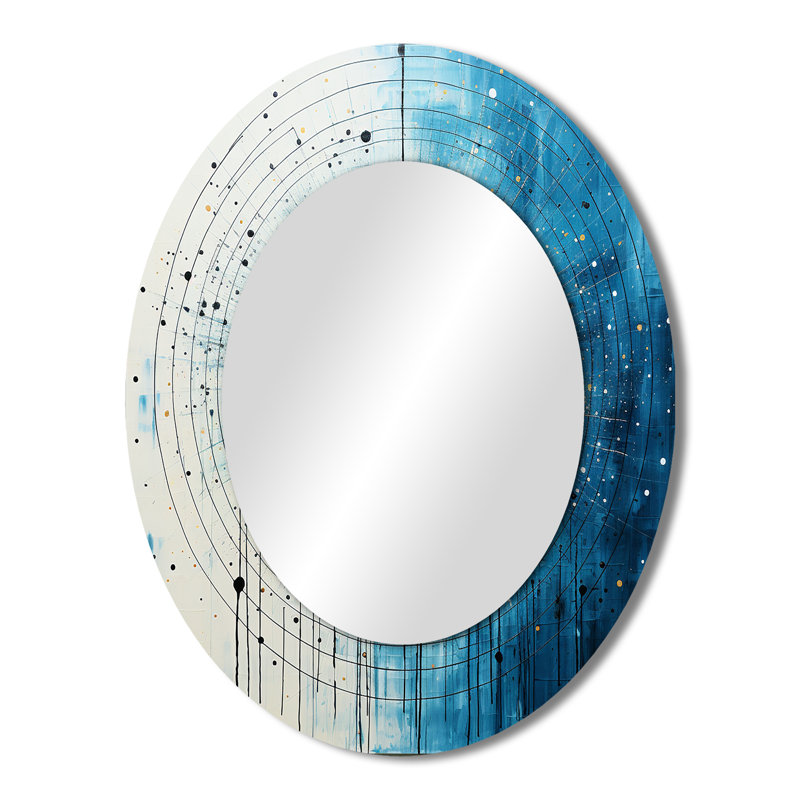 White Blue Minimalism Moon - Blue Modern Oval Wall Mirror, 43" x 33"
