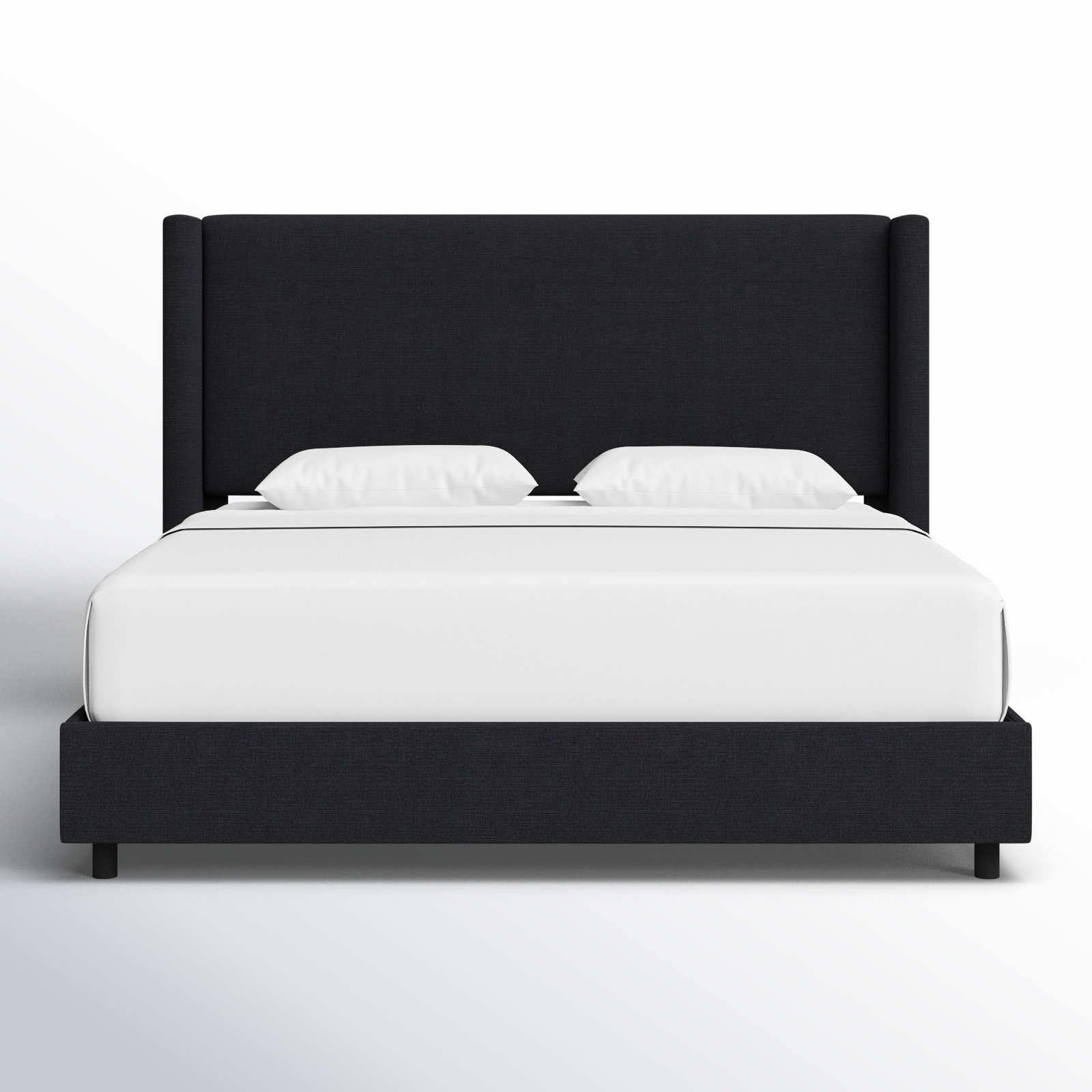 Hanson Linen Upholstered Wingback Bed, King, Classic Black Linen