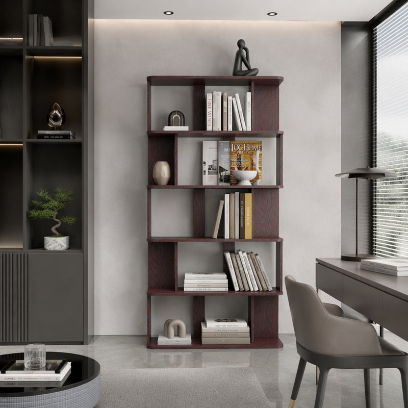 Shelves Bookcase, 64.56" H x 31.49" W x 9.84" D, Ox Blood Red