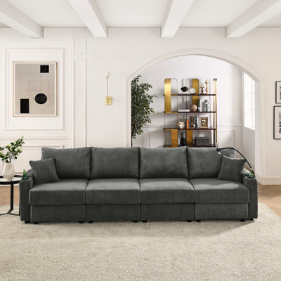Moderne 4 places avec rangement, velours côtelé beige, siège profond de 22,5 po, détente agréable, style velours côtelé de salon
