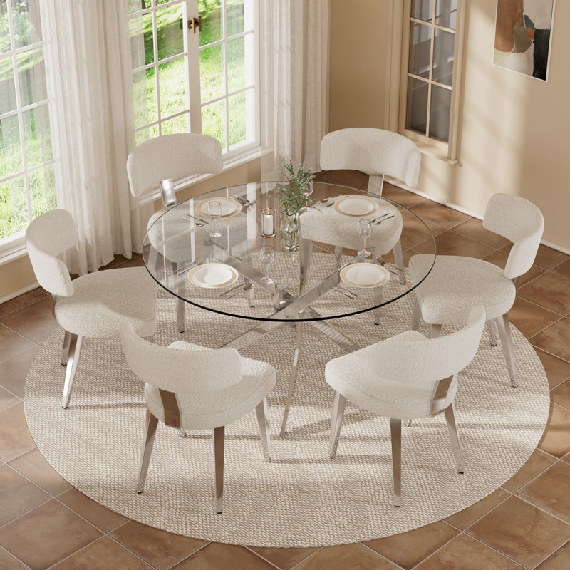 Ensemble de salle à manger à piédestal, Blanc, H 29,5 po x L 47,2 po x l 47,2 po, 7