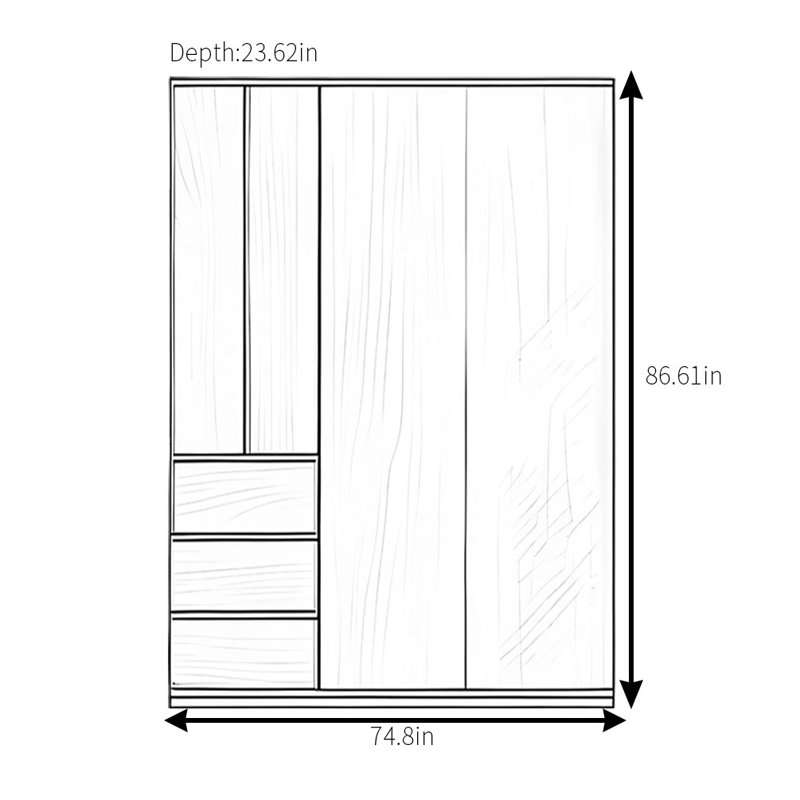 Garde-robe rétro simple et classique, H 86,61 po x l 74,8 po x P 23,62 po