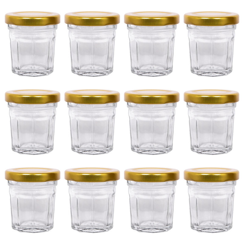 Glass Jar - Set of 12, 30ml, Gold