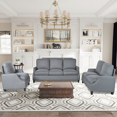 3 Piece For Apartment, Seater + 2 Accent Chair, Soft , High - Dense Cushion Filling, Pine Plywood Internal Frame, Removable Seat Covers, Gray, 6 Seats, Design Modern Living Room , Armchair, Fabric,