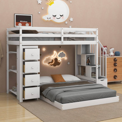 Ilektra Twin Over Full Bunk Bed with 3-layer Shelves, Drawers and Storage Stairs -  Harriet Bee, E9D7BB77869F44A8B745E06443B54A37