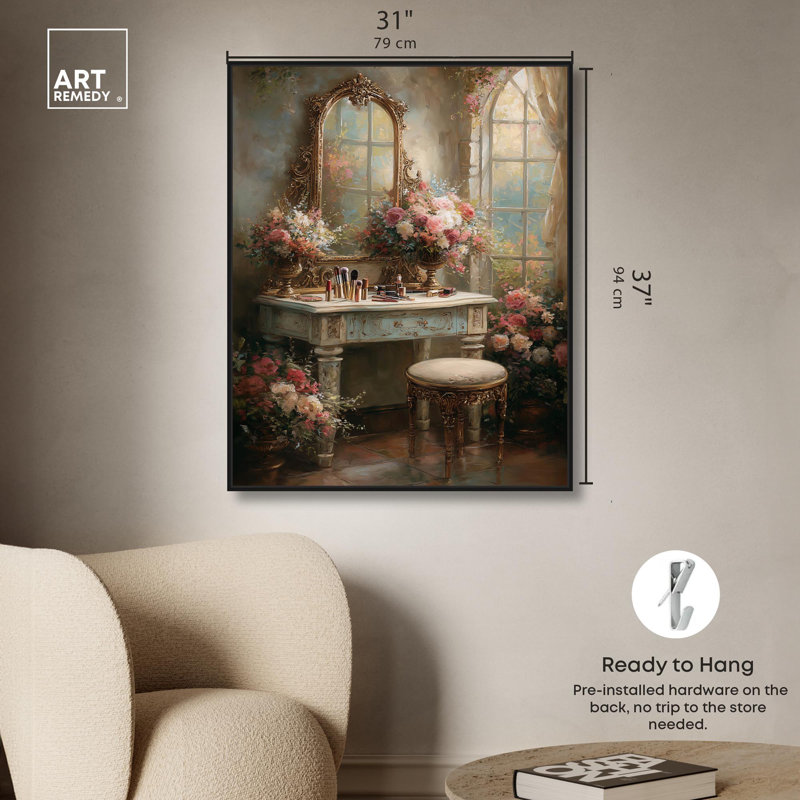 «Bloom Van Table Table», reproduction d'art sur toile par Art Remedy, cadre noir, 30 x 36, H 37 po x l 31 po, Cadre noir
